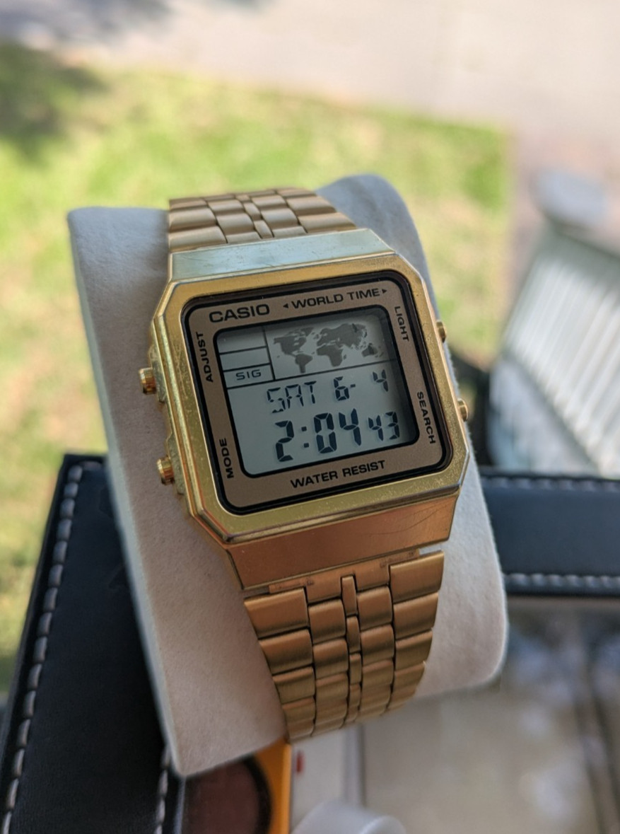 Casio A500WGA-9D Gold World Time Digital Watch Retro Vintage Stylish