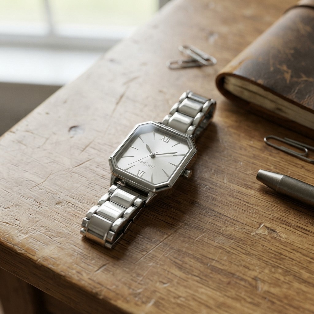 Fashion-Forward Women’s Watch: Silver Octagonal Timepiece with Adjustable Strap