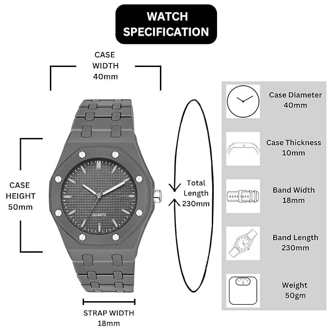 Men’s Gray Quartz Watch Metal Bracelet Octagon Bezel Analog