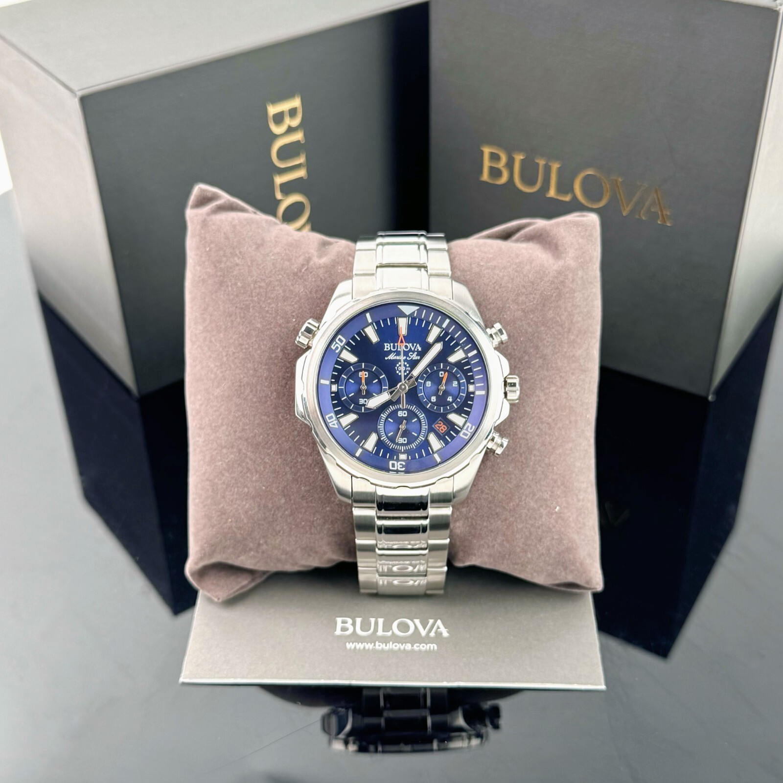 Bulova Marine Star Chronograph Blue Dial Stainless Steel Men’s Watch 43MM 96B256