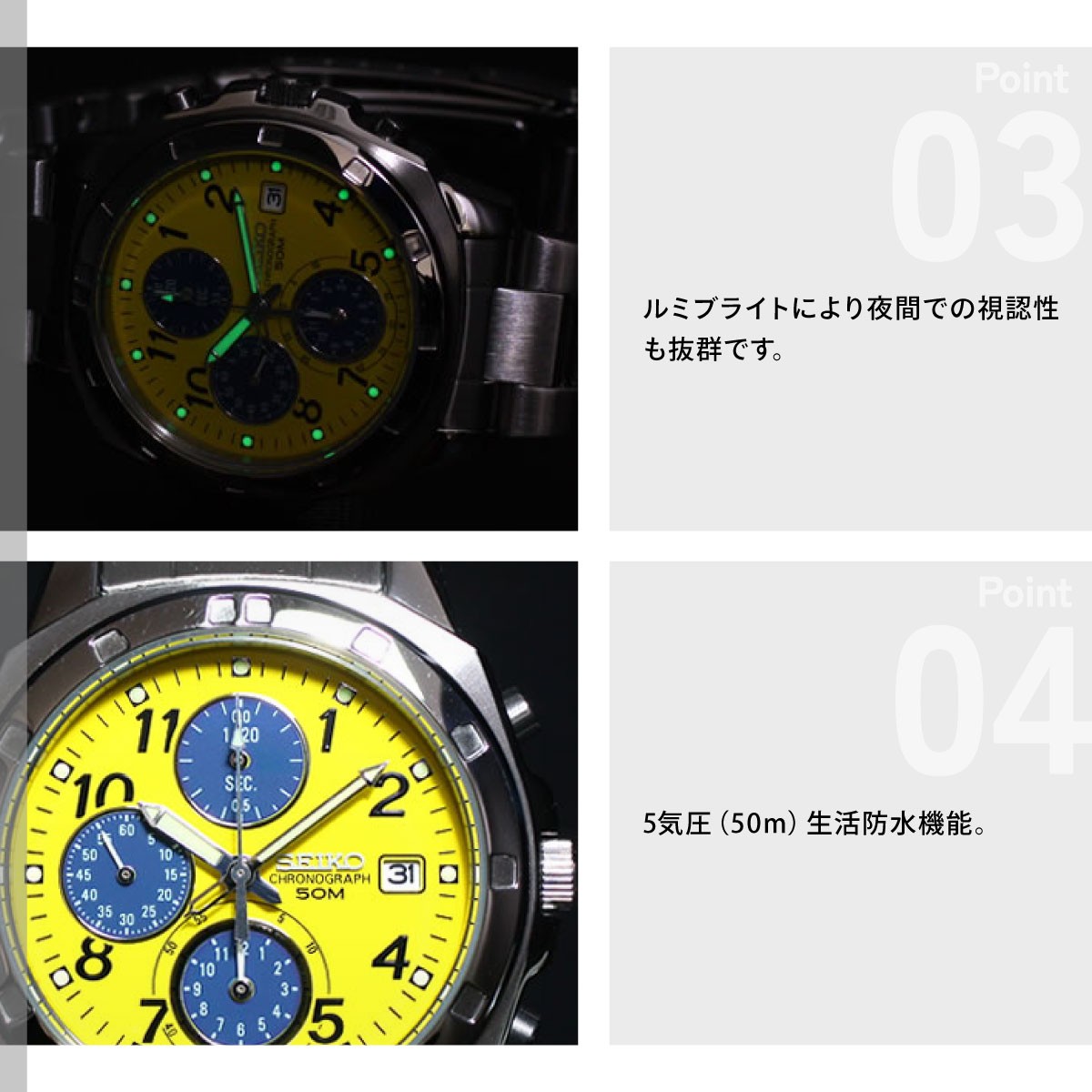 SEIKO Chronograph SND409PC Men’s Watch Yellow Silver Stainless Steel