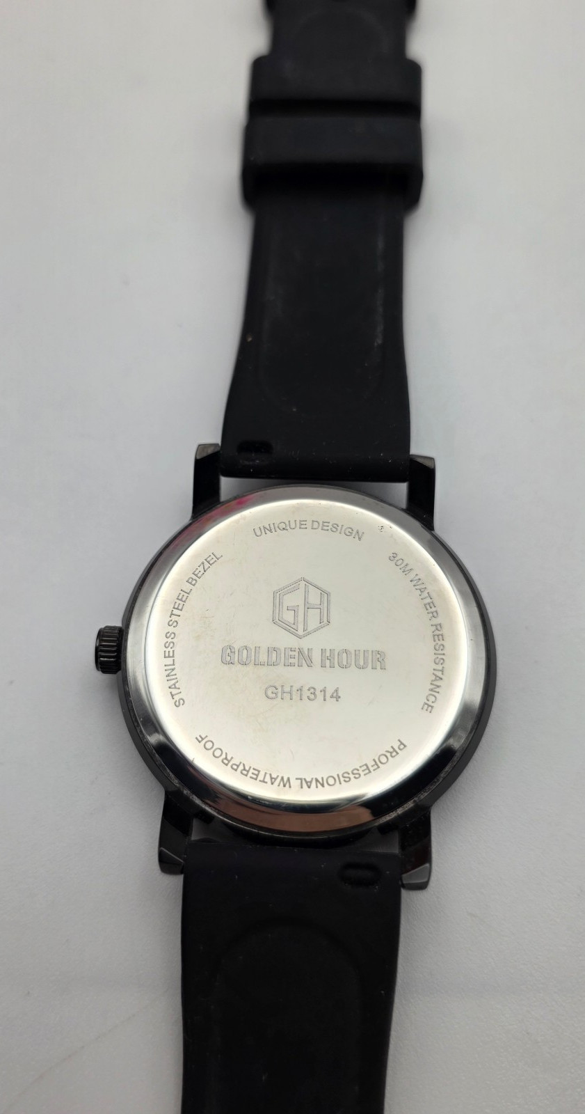 Golden Hour GH1314 Black Silicone Strap 24 Hour Dial Watch 8 In Wrist