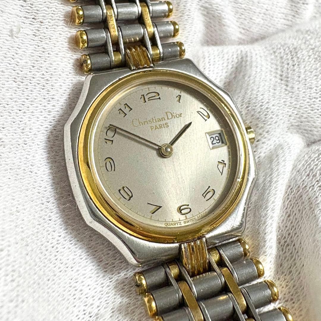 Christian Dior Octagon Grey Quartz Watch Ladies Japan Working Condition 073445