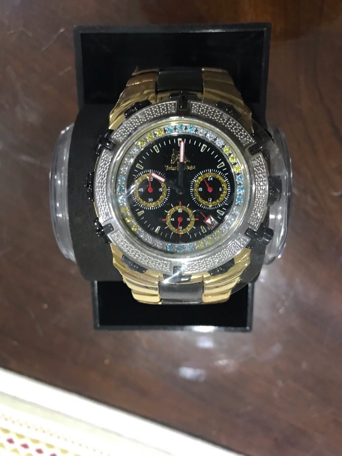 NEW Techno Master TM-2115 Watch Men’s 1/2 CTS White Yellow and Blue Diamond