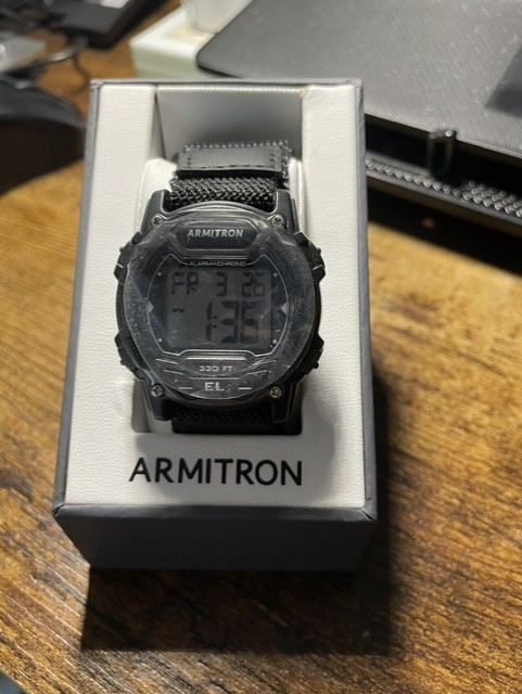 New Armitron Black Digital Watch 45/7004 Black Canvas Band 6″-7.5″