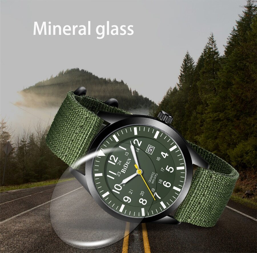 BIDEN Men’s Quartz Watch 12/24hours Scale Wristwatch Military Sport Watches Date