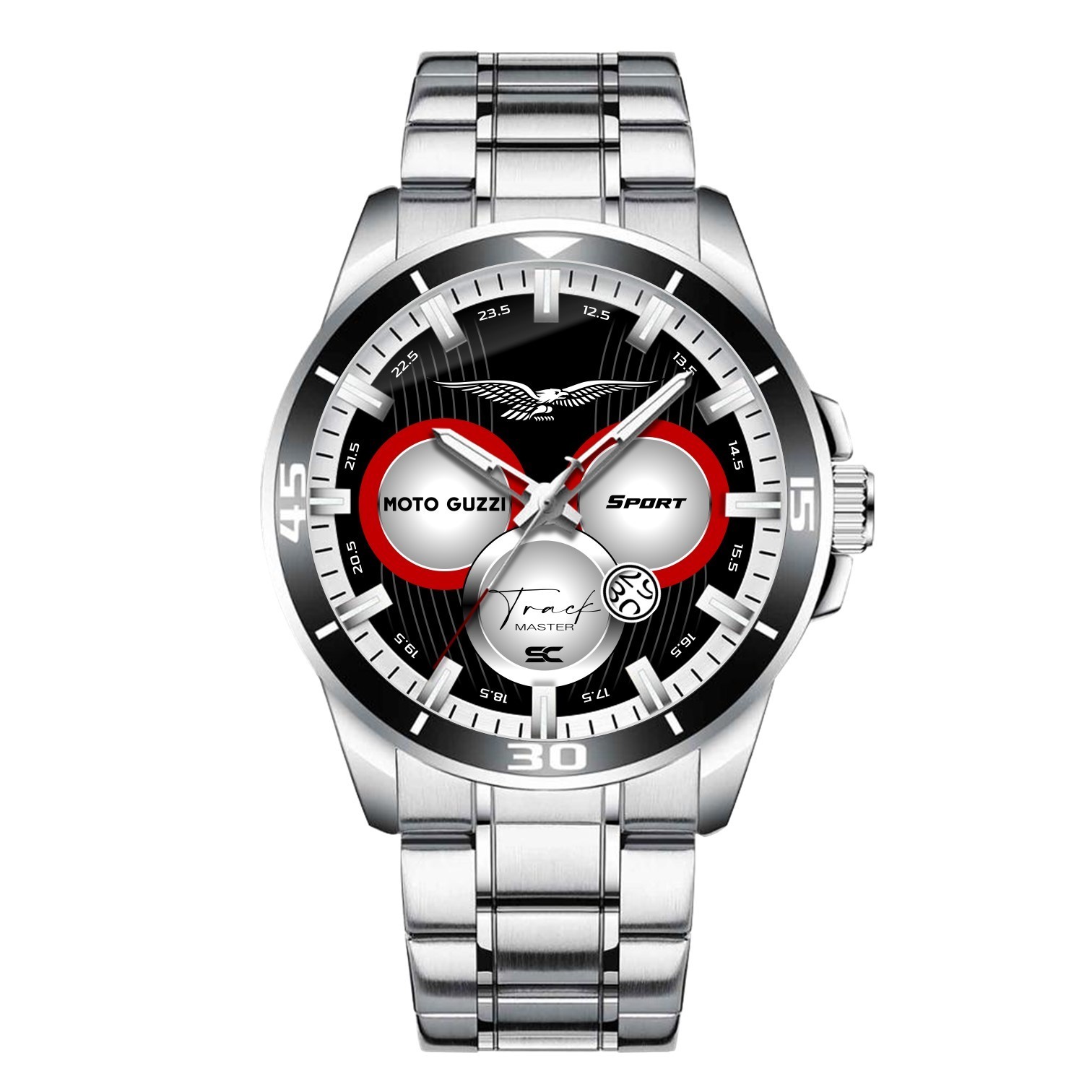 Moto Guzzi Track Master Sport Chrono Steel Wrist Watch for Lovers