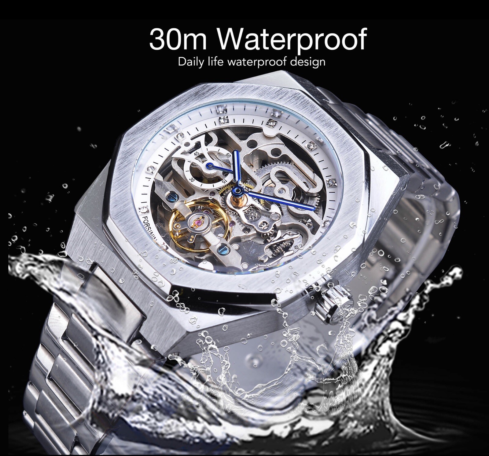 Men’s Skeleton Mechanical Luminous Luxury Waterproof Octagon Shape Watch
