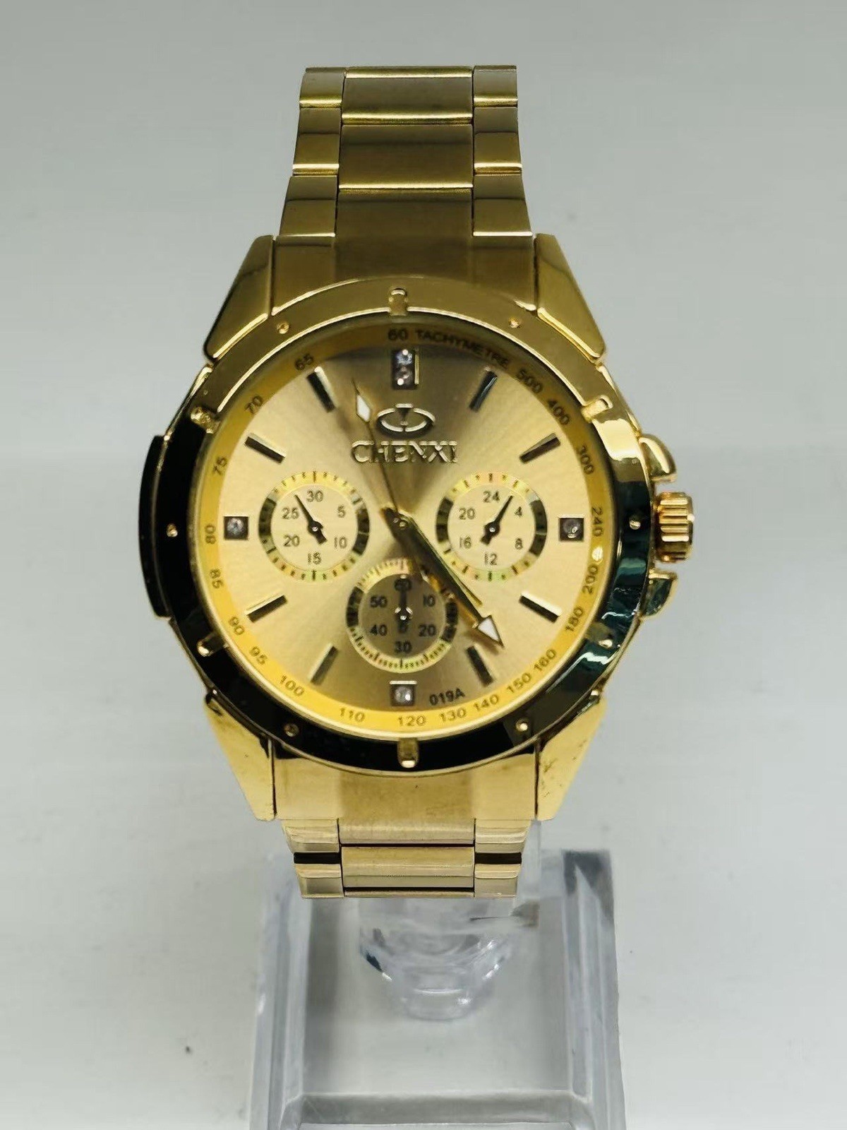 CHENXI Gold Tone Men’s Watch 43mm Chronograph Style Quartz Working New Battery