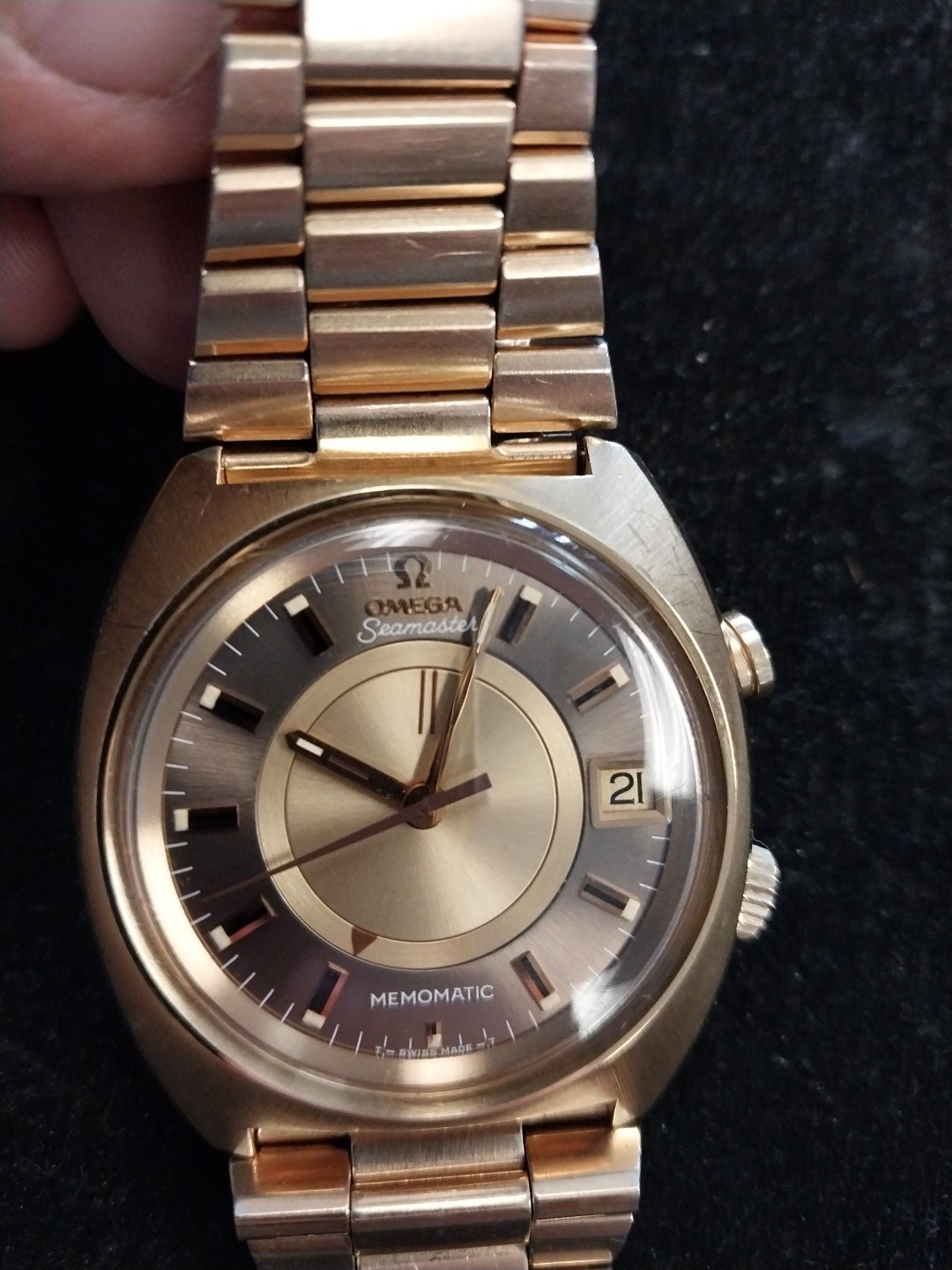 Omega Seamaster Memomatic Mens 40mm Gold Capped 1970s Automatic Alarm Cal 980