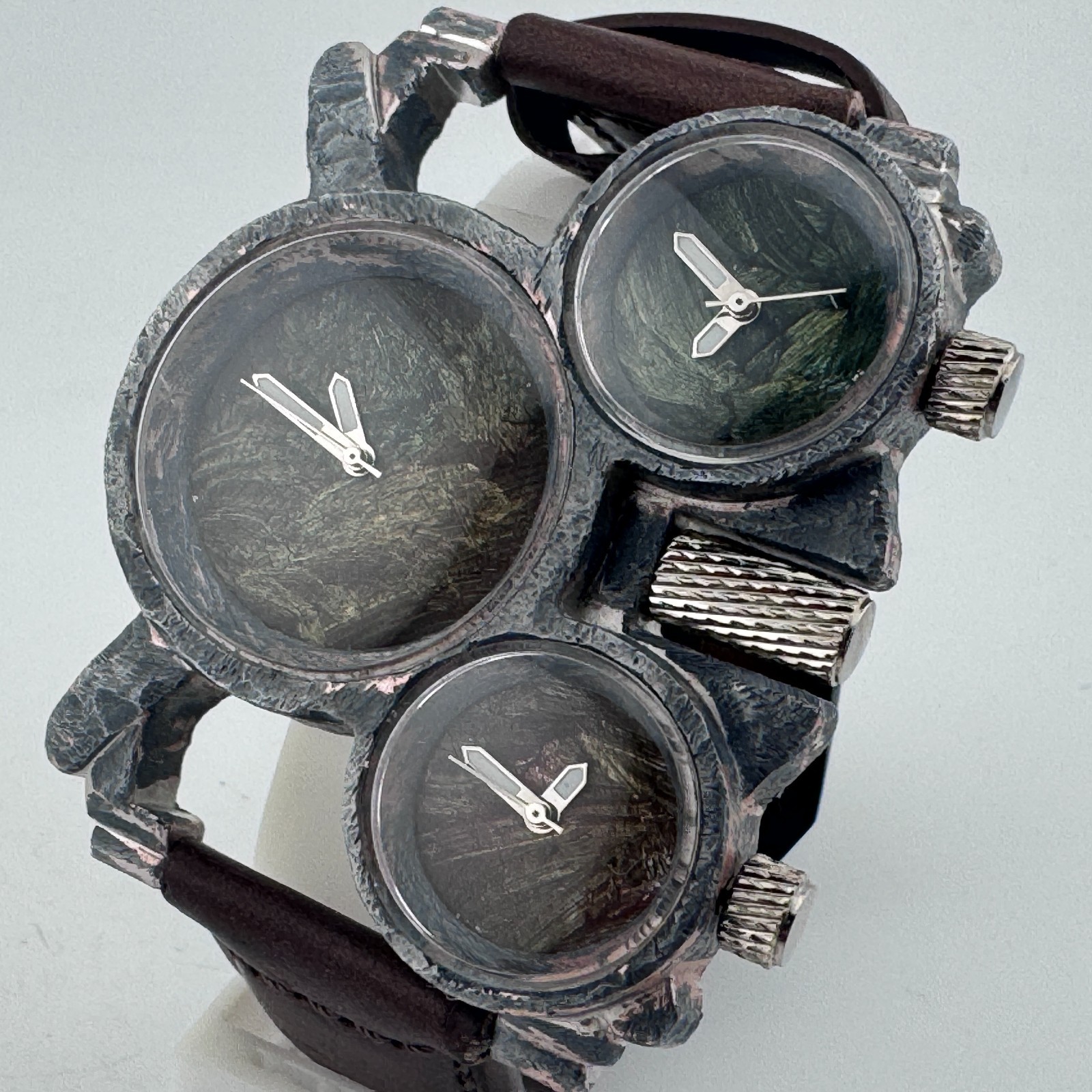 Distressed Rustic Quartz Watch Men Hand Painted Dial Triple Movements New Batter