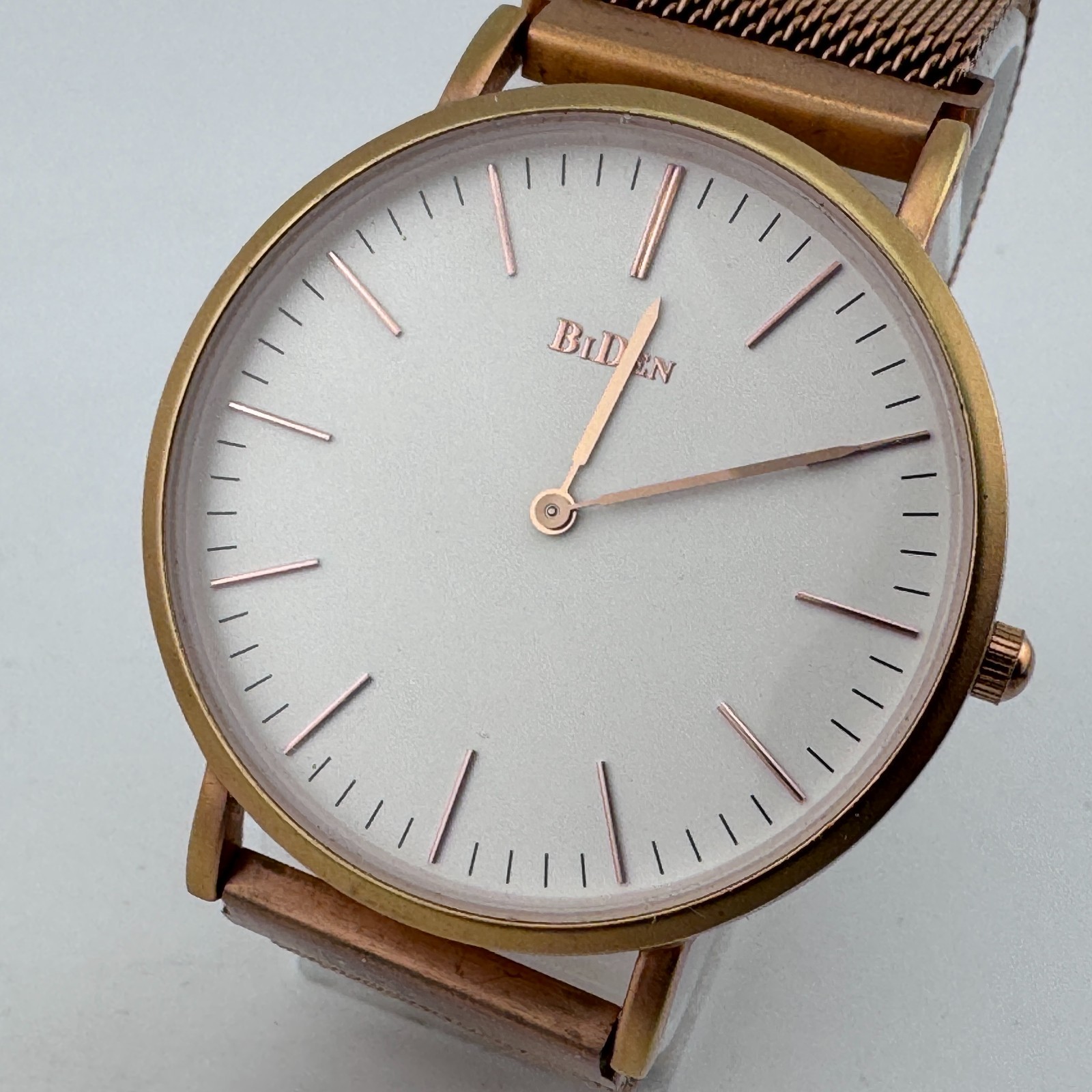 BiDen Quartz Watch Men 30m Rose Gold White Dial Mesh Japan Analog New Battery