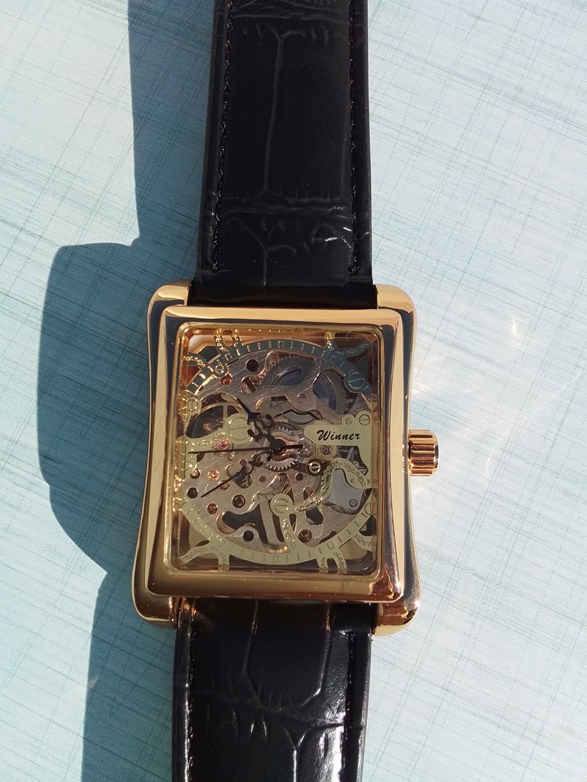 New Automatic Dress Watch OPEN Case Black Leather Band Men’s Watch