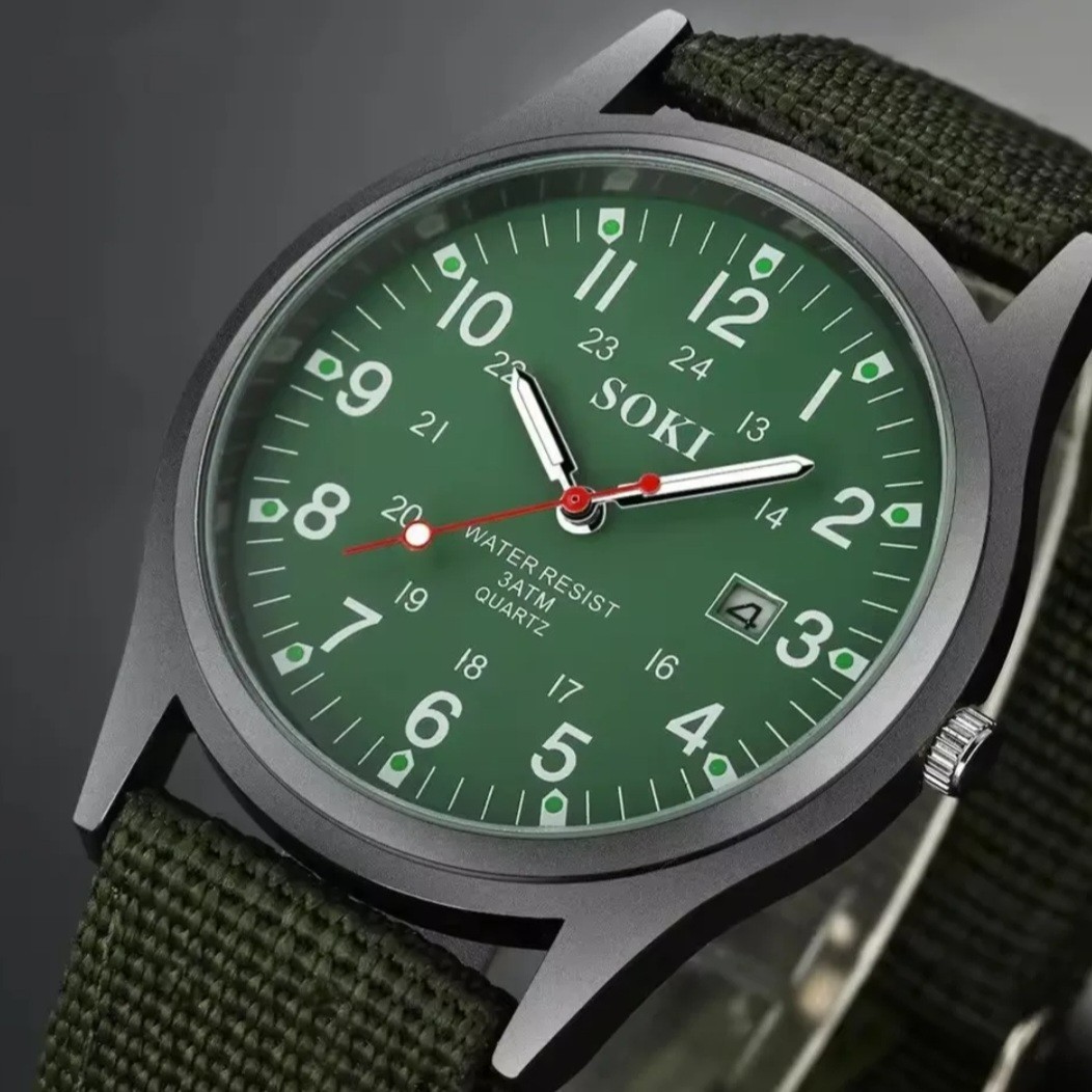 Luminous Military Army 24 Hours Dial Nylon Strap USA Date Quartz Watch