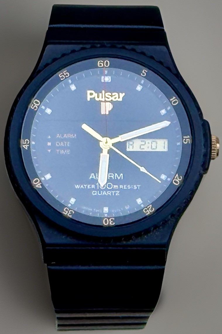Vintage 1984 Pulsar By Seiko Ana-Digi Watch Y960-601Z Black PVD Alarm