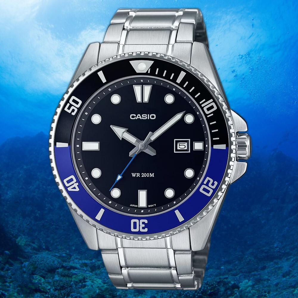 Casio MDV-107D-1A2 Duro Series Black Blue Analog Stainless Steel Men Sport Watch
