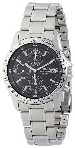 SEIKO Chronograph SND367PC Black Silver Men’s Watch New in Box From Japan