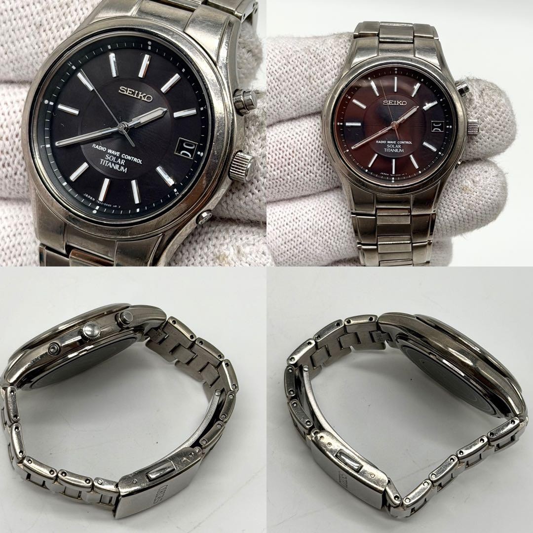 Seiko 7B22-0AD0 Radio Wave Solar Titanium Black Dial Watch Japan 071240