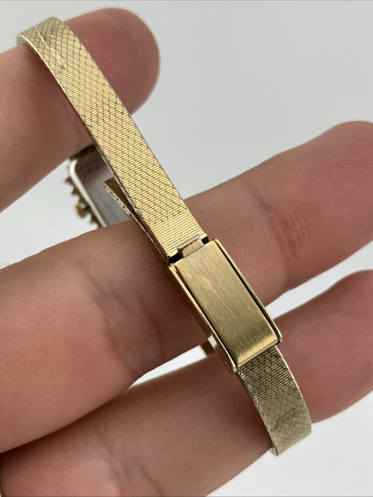 Vtg Deauville Ladies 13mm Watch Gold Tone Tank Diamond Bezel Adjustable -RUNS