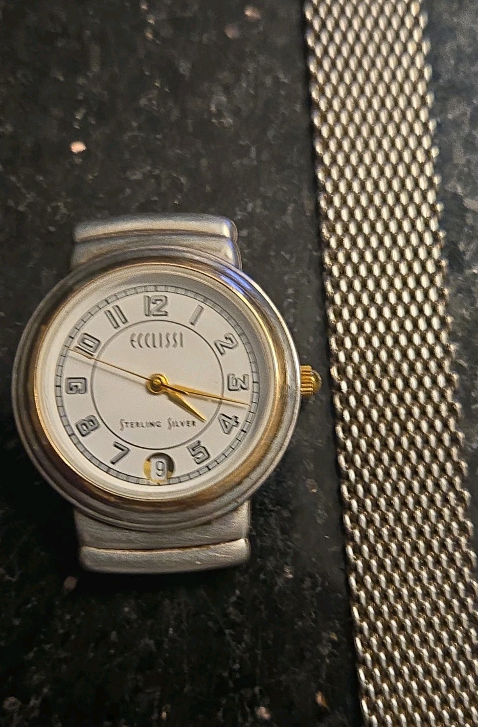 Vintage Sterling Silver Ecclissi Womens Quartz Watch 5002 Sterling Mesh Band