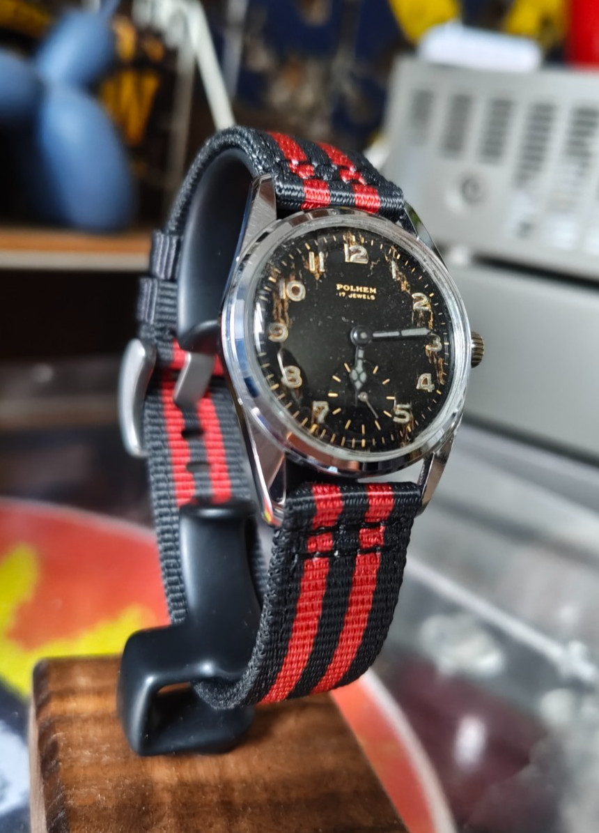 Vintage Polhem 19 jewels military style swiss Watch. Subdial, working, 40s/50s?