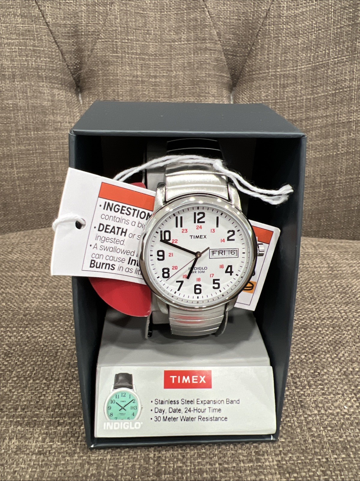 Timex T20461, Easy Reader, Men’s, Silvertone Expansion Watch, Indiglo, Day/Date