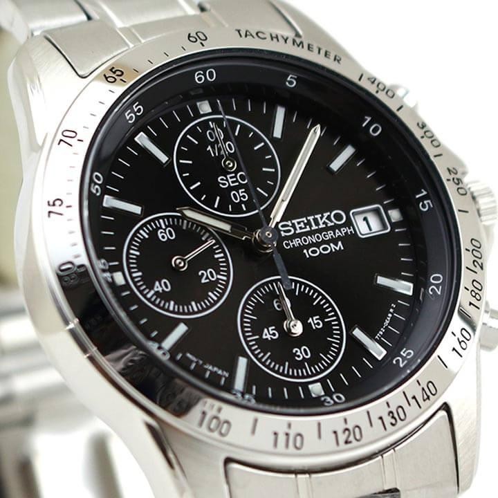 SEIKO Chronograph SND367PC Black Silver Men’s Watch from Japan in BOX new