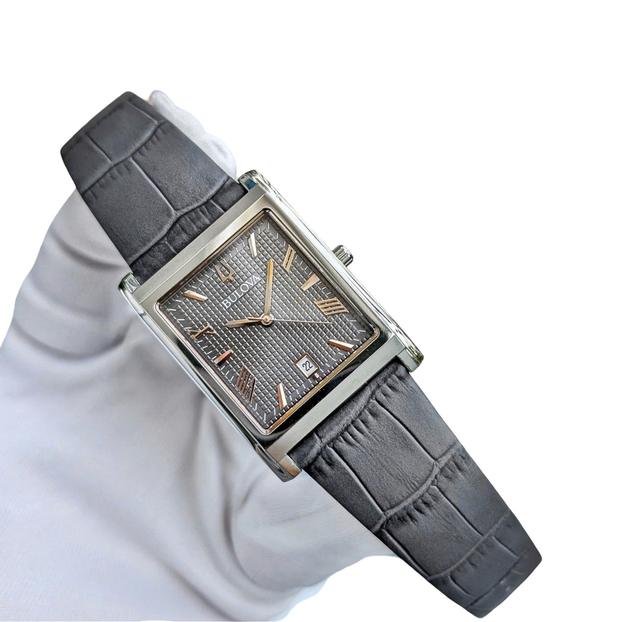 Bulova Sutton Sapphire Crystal Leather Band Men’s Watch 96B443