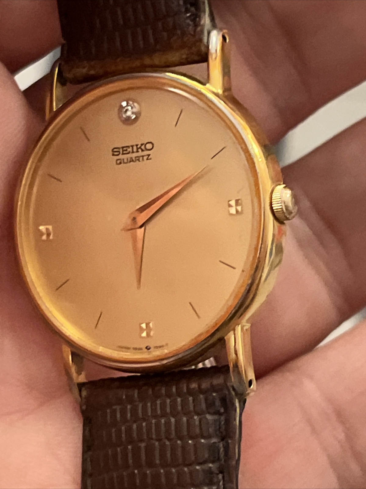 Mens Vintage 1985 Watch SEIKO 65307009 Marked Diamond Dial Midsize gold G2U