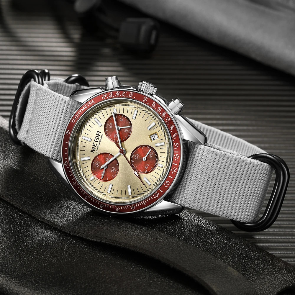 MEGIR New Luxury Men’s Watches Canvas Weaving Strap Sport Automatic Chronograph