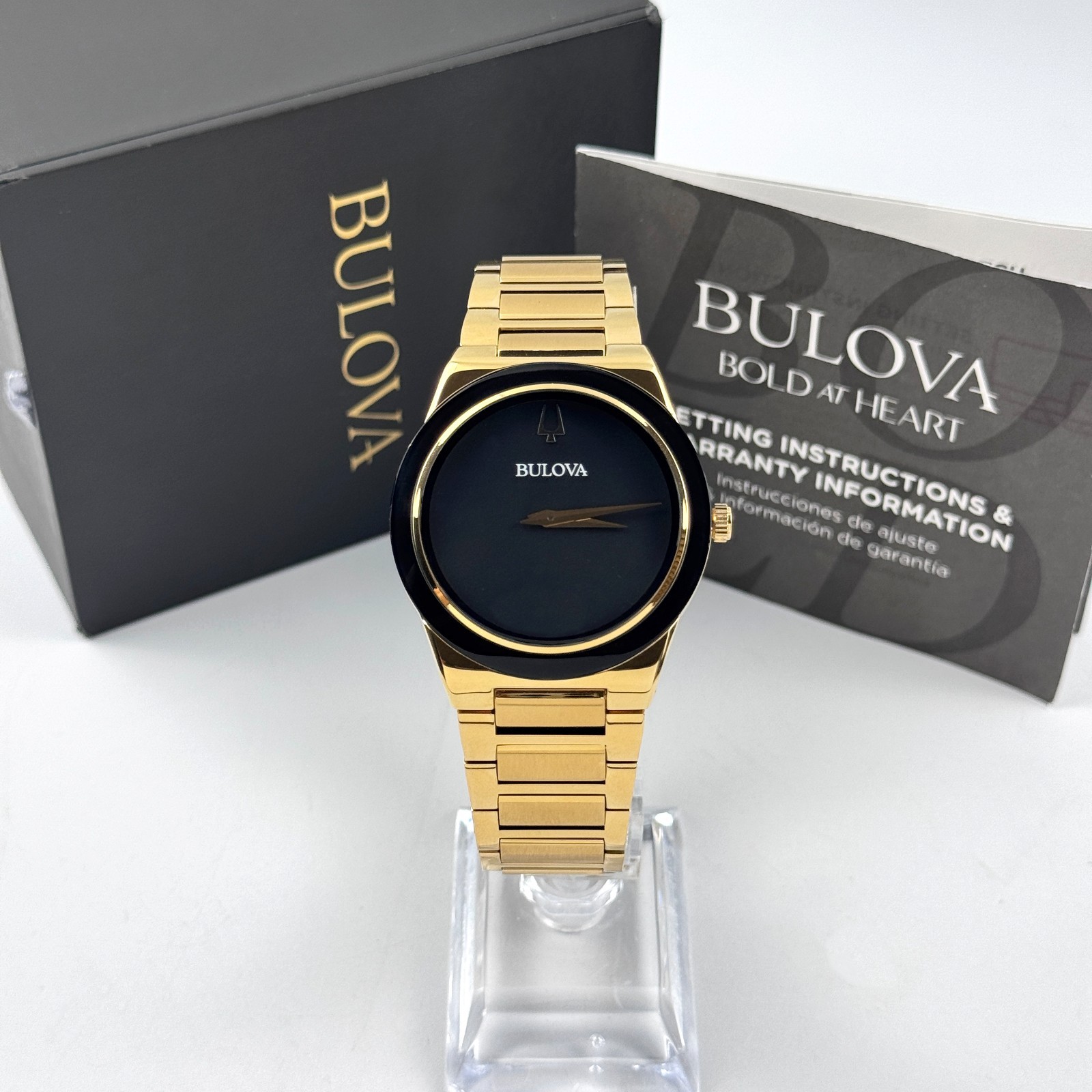 Bulova Men’s Modern Millenia 97A183 Gold Stainless Steel Black Dial Quartz Watch