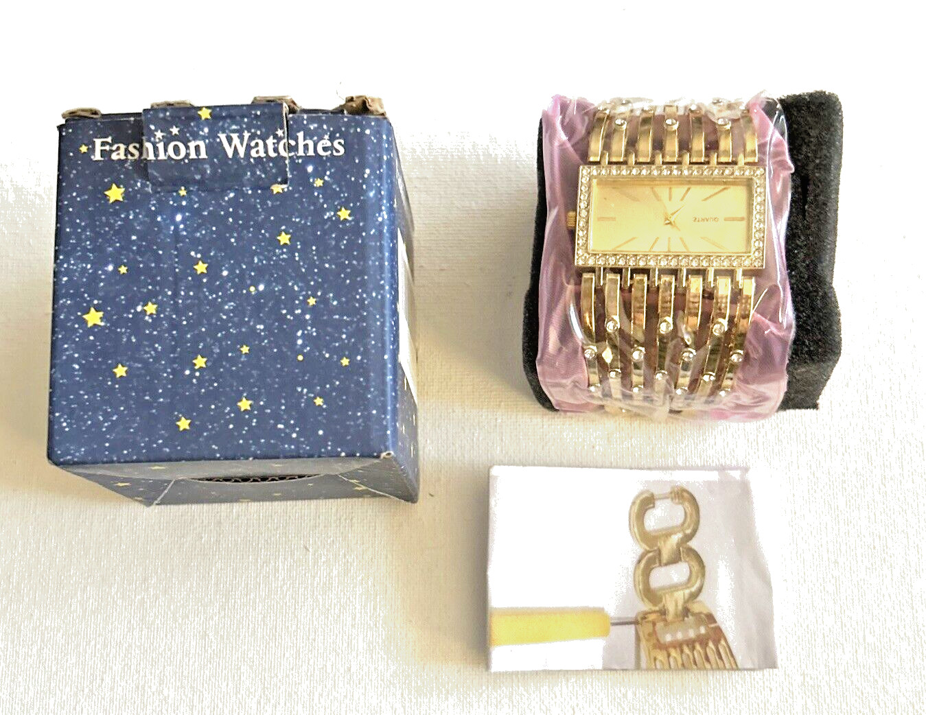 Unbranded Women’s 9.5” Goldtone Cuff Watch Gemmed Bezel & Band New In Box