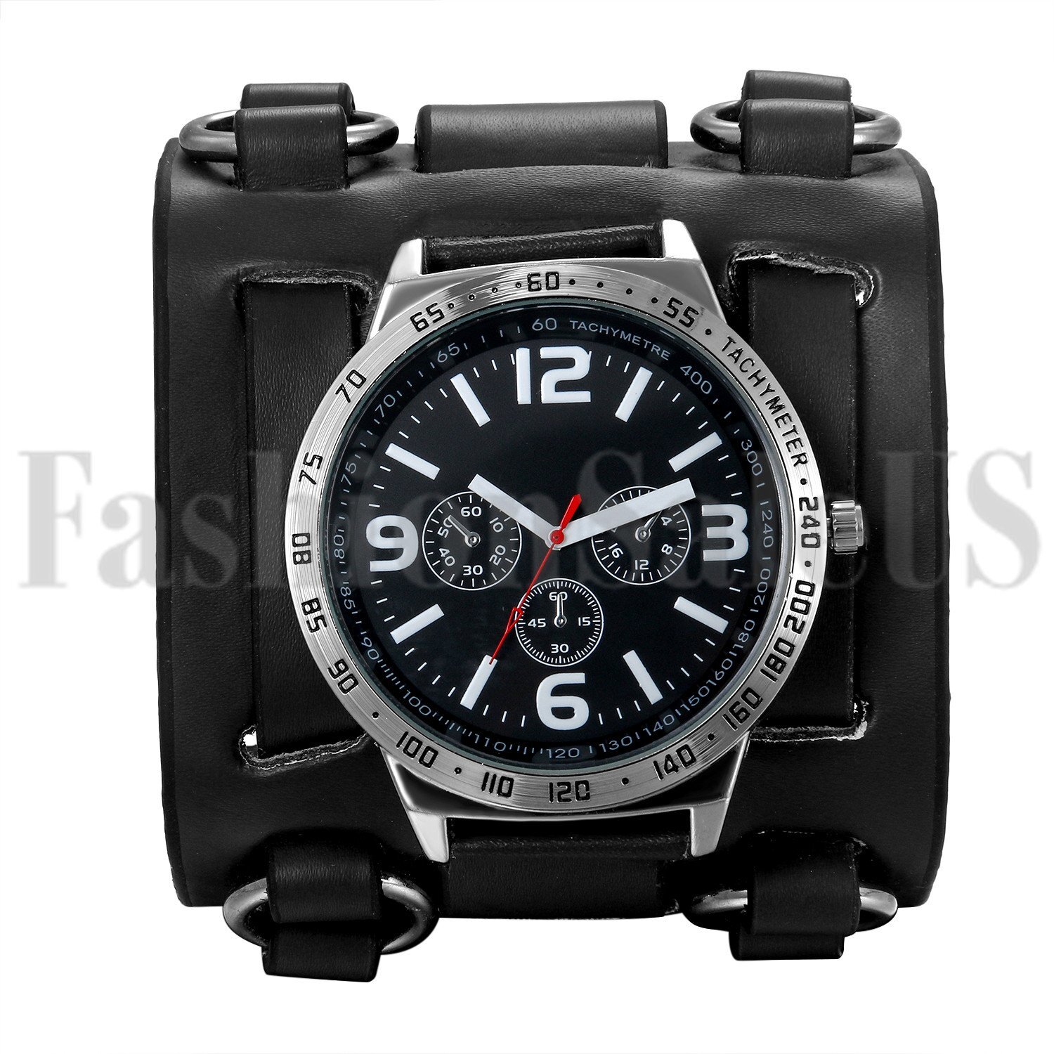 Black Brown Wide Genuine Leather Punk Style Watch Straps Men’s Cuff Wristwatch
