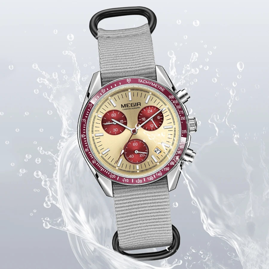 MEGIR New Luxury Men’s Watches Canvas Weaving Strap Sport Automatic Chronograph