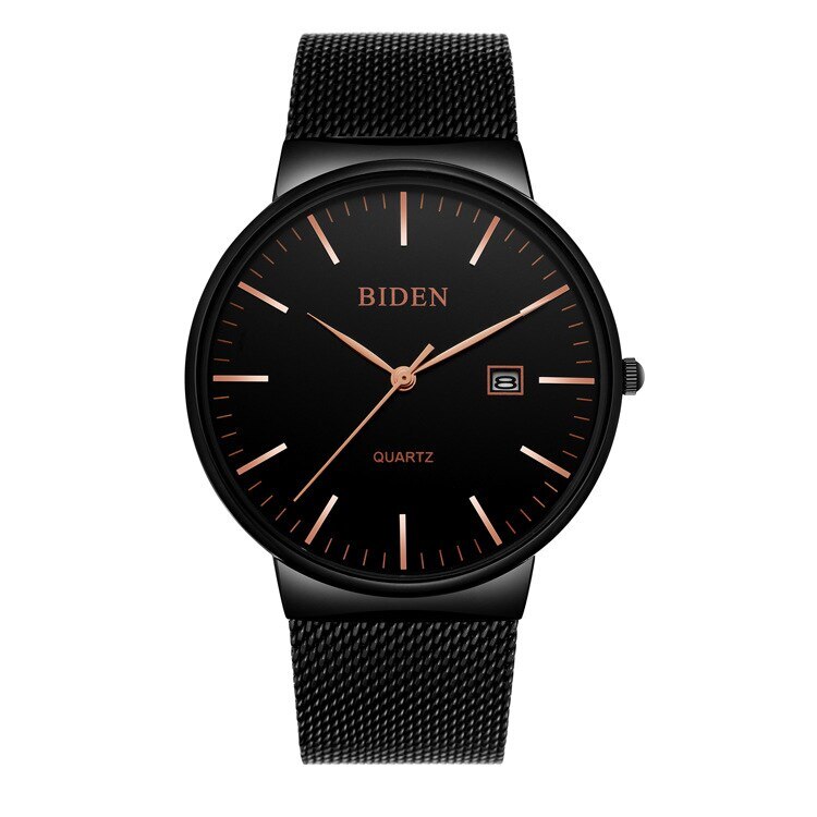 Biden Mens Quartz Watch Waterproof Calendar Wristwatch Stainless Steel Mesh Band
