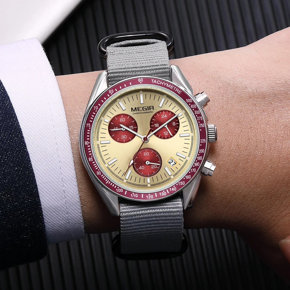MEGIR New Luxury Men’s Watches Canvas Weaving Strap Sport Automatic Chronograph