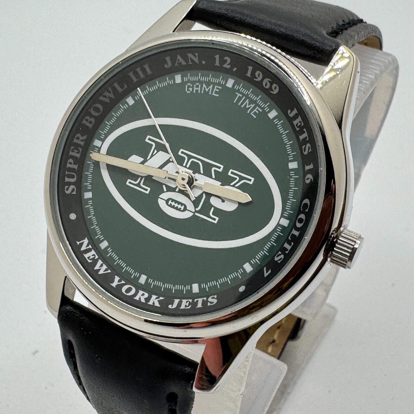 Vintage Game Time Jets Quartz Watch Men Silver Blue Leather Analog New Battery