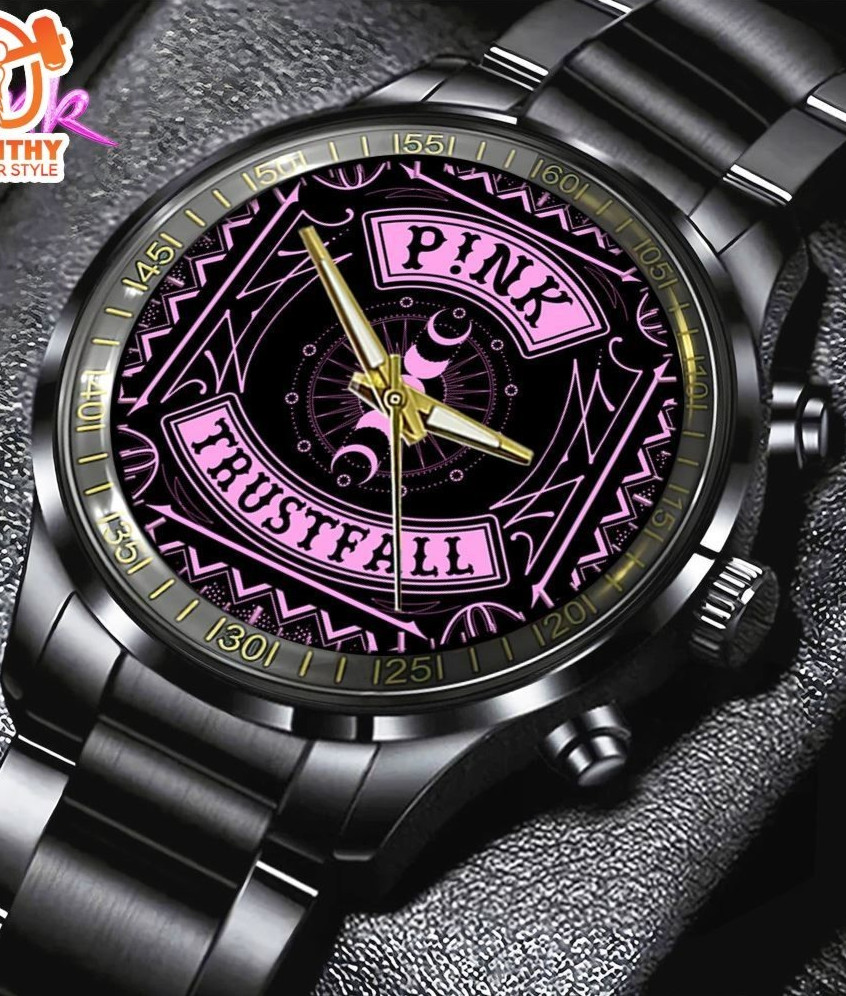 Pink black stainless steel watch