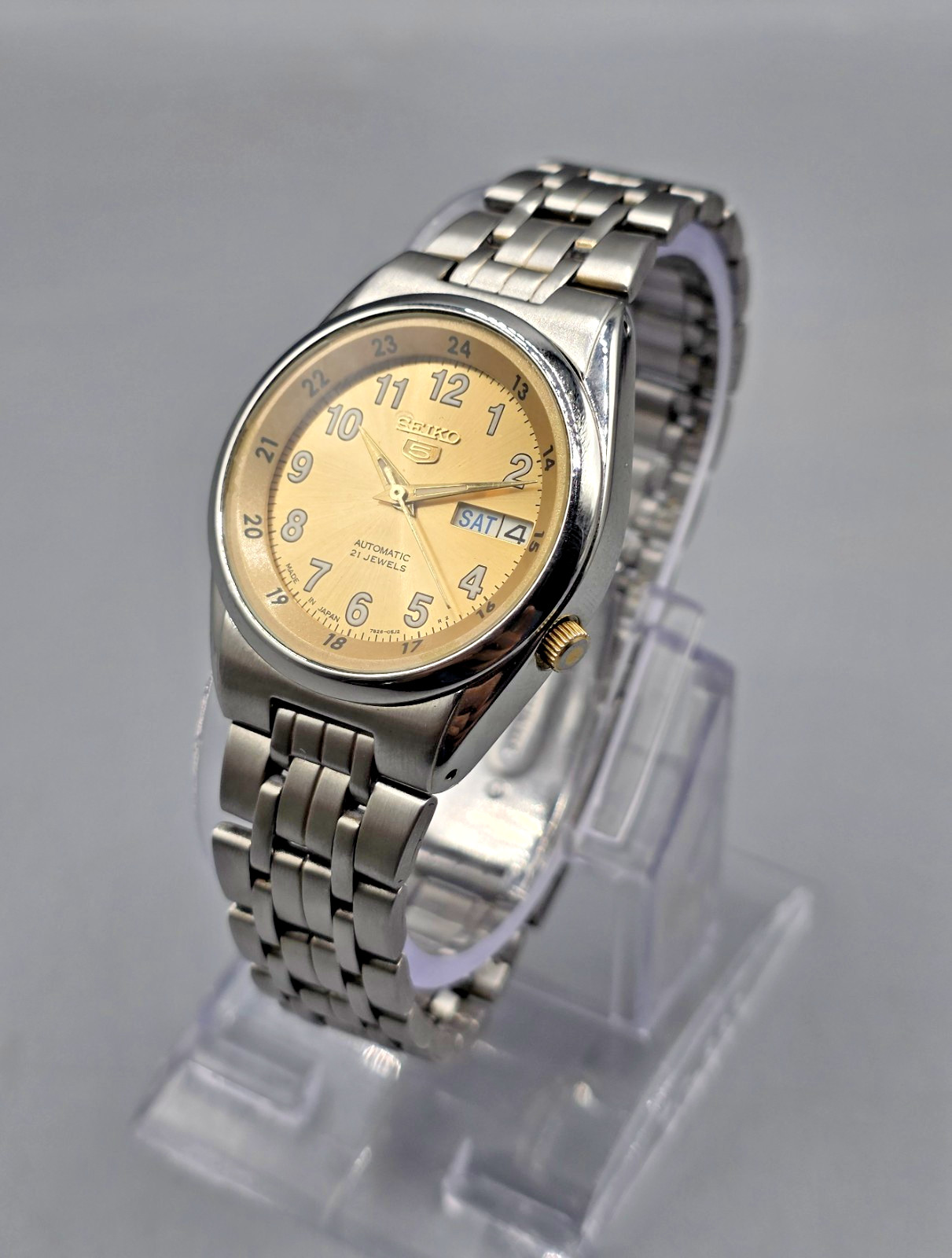 Seiko 5 Automatic 21 Jewels Rare Gold Railway Time Day/Date Japan Men’s Watch