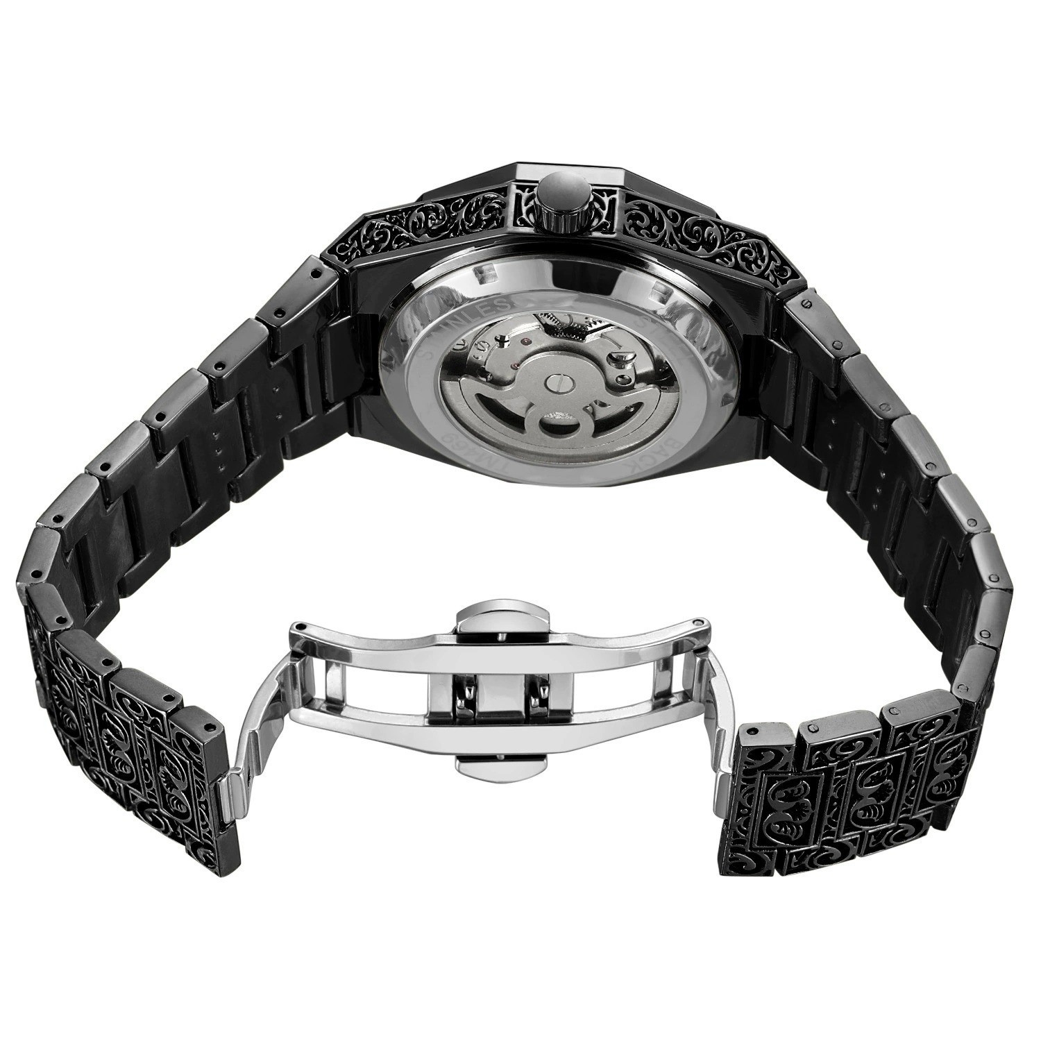 Forsining Skeleton Carved Tourbillon Mechanical Moon Dial Mens Watch waterproof