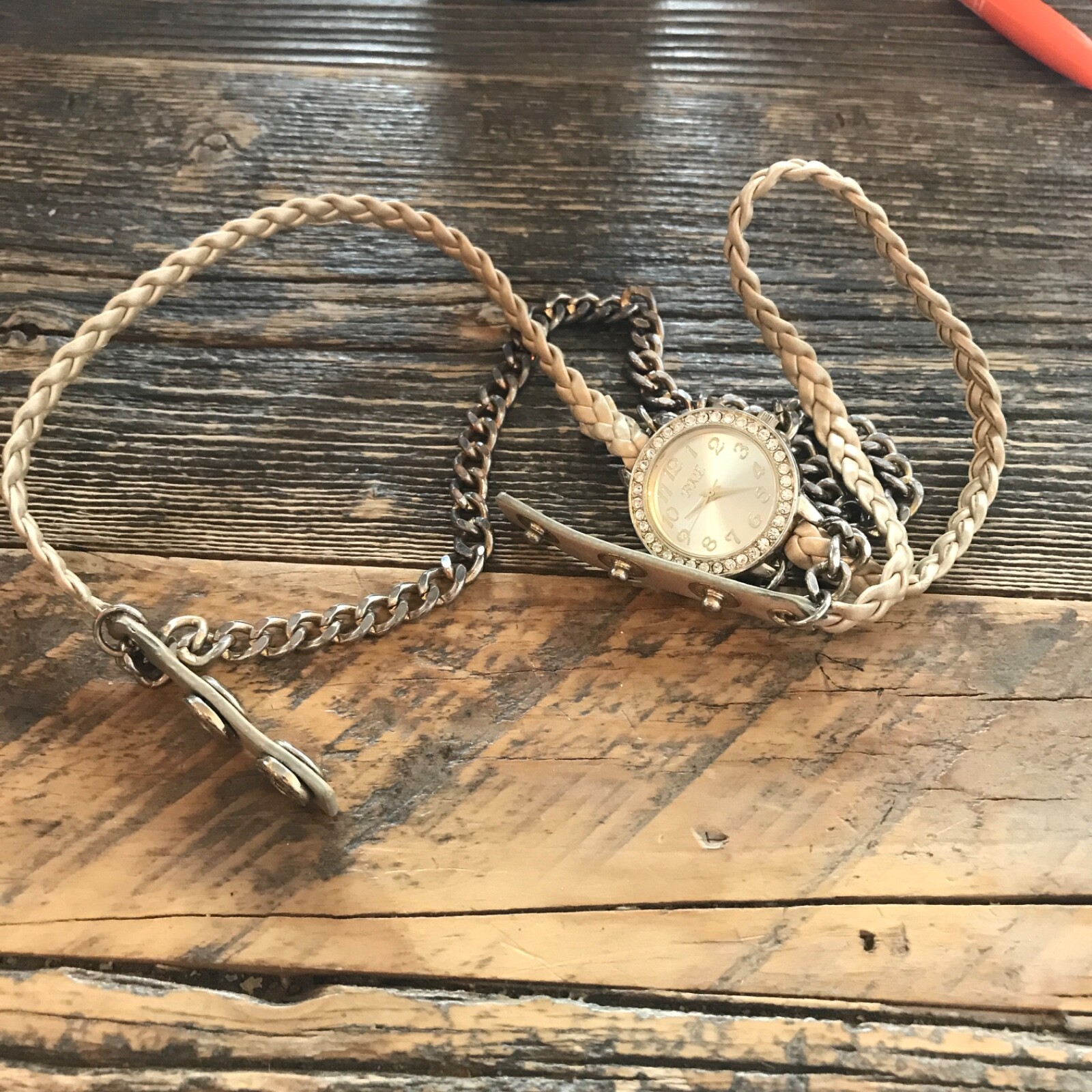 BKE / P.I. CO Women Wrist Watch wrap around chain bracelet strap New Battery