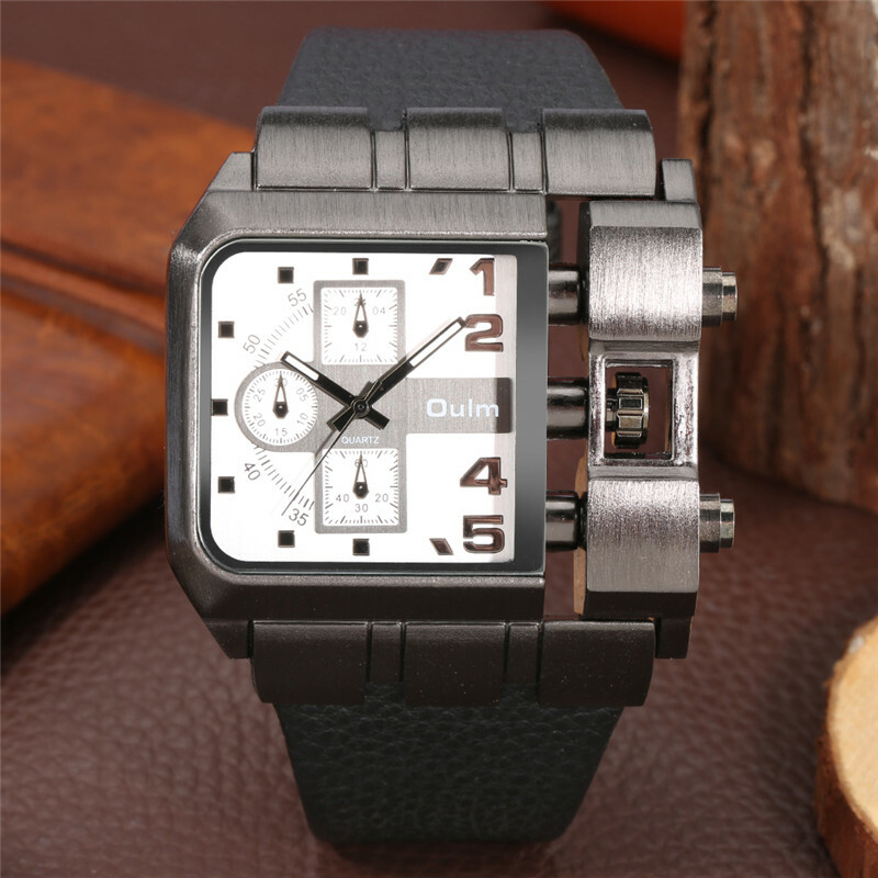 OULM Luminous Hand Men’s Analog Quartz Wrist Watches Leather Bracelet Band Gift