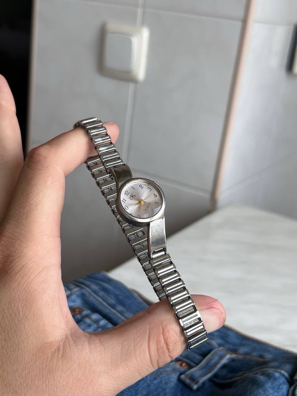 Vintage 1990s Calvin Klein quartz Geometric Watch Futuristic Bracelet Steel Y2K