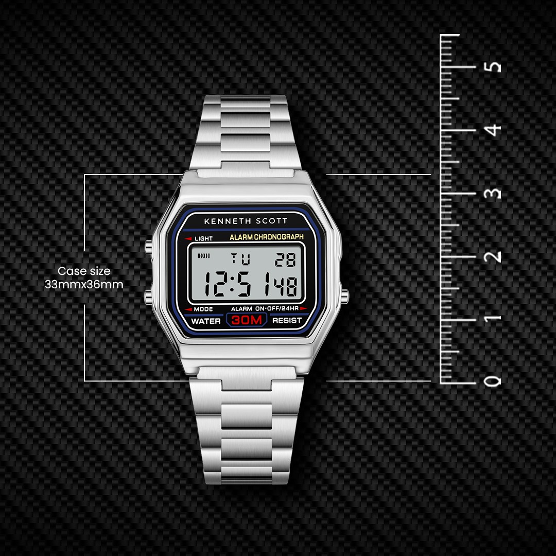 Kenneth Scott Men’s Digital Watch | Black Dial, 33mm, 30 m (3 ATM)