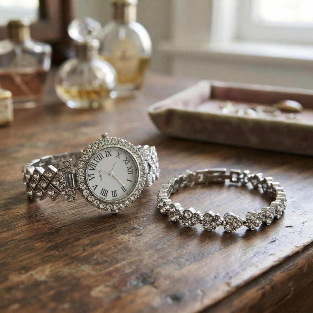 Chic Vintage ladies Analog Watch – 24mm Silver and Rose Gold Bracelet