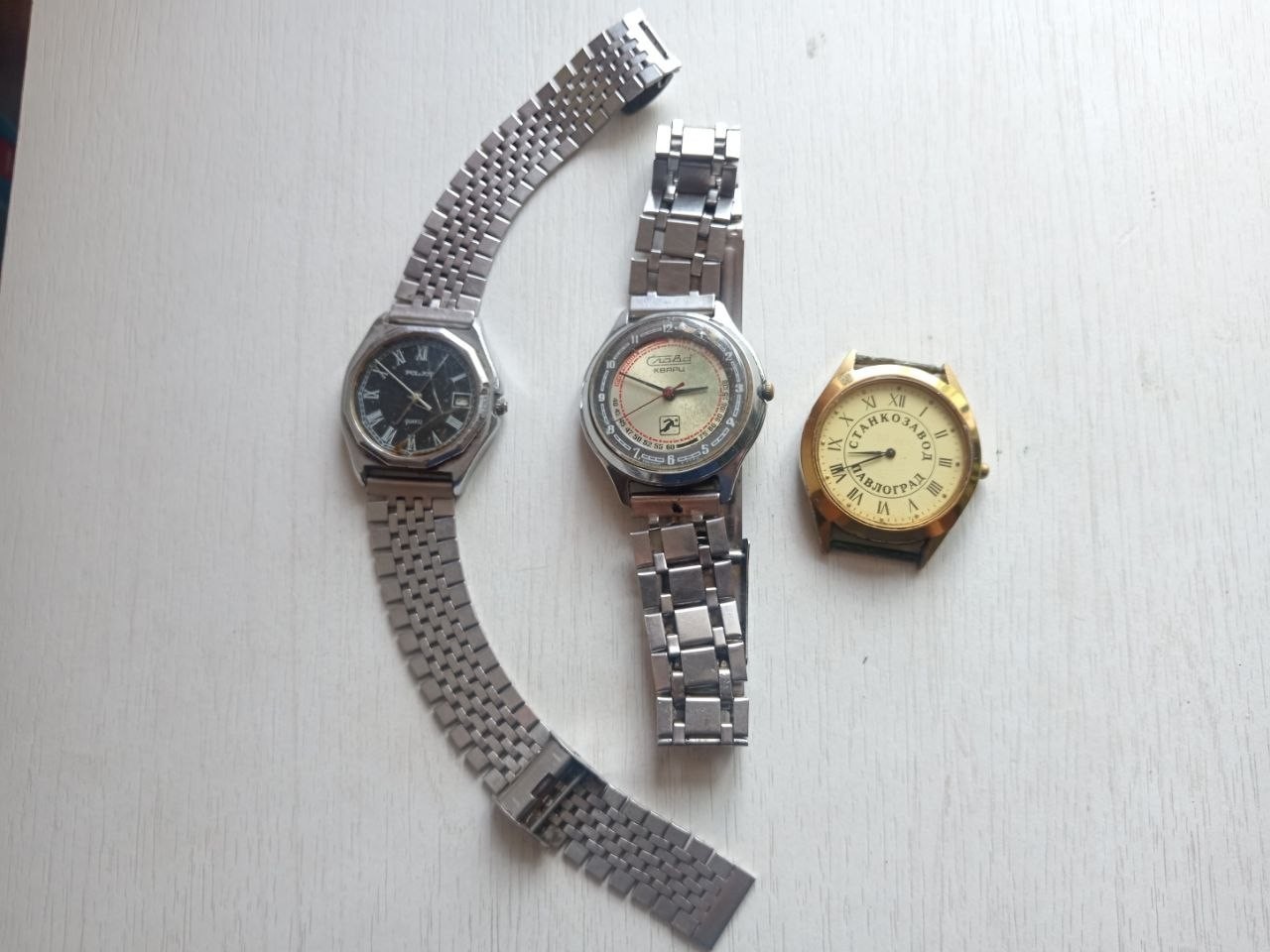 USSR Quartz Watches. Soviet Slava Sport, Poljot, Pavlograd Stankozavod. Gold Ton