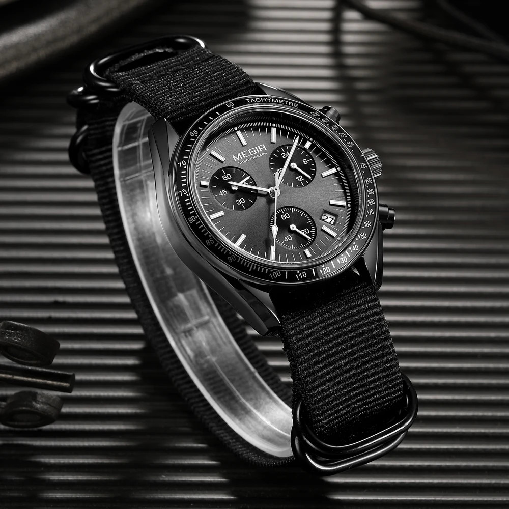 MEGIR New Luxury Men’s Watches Canvas Weaving Strap Sport Automatic Chronograph
