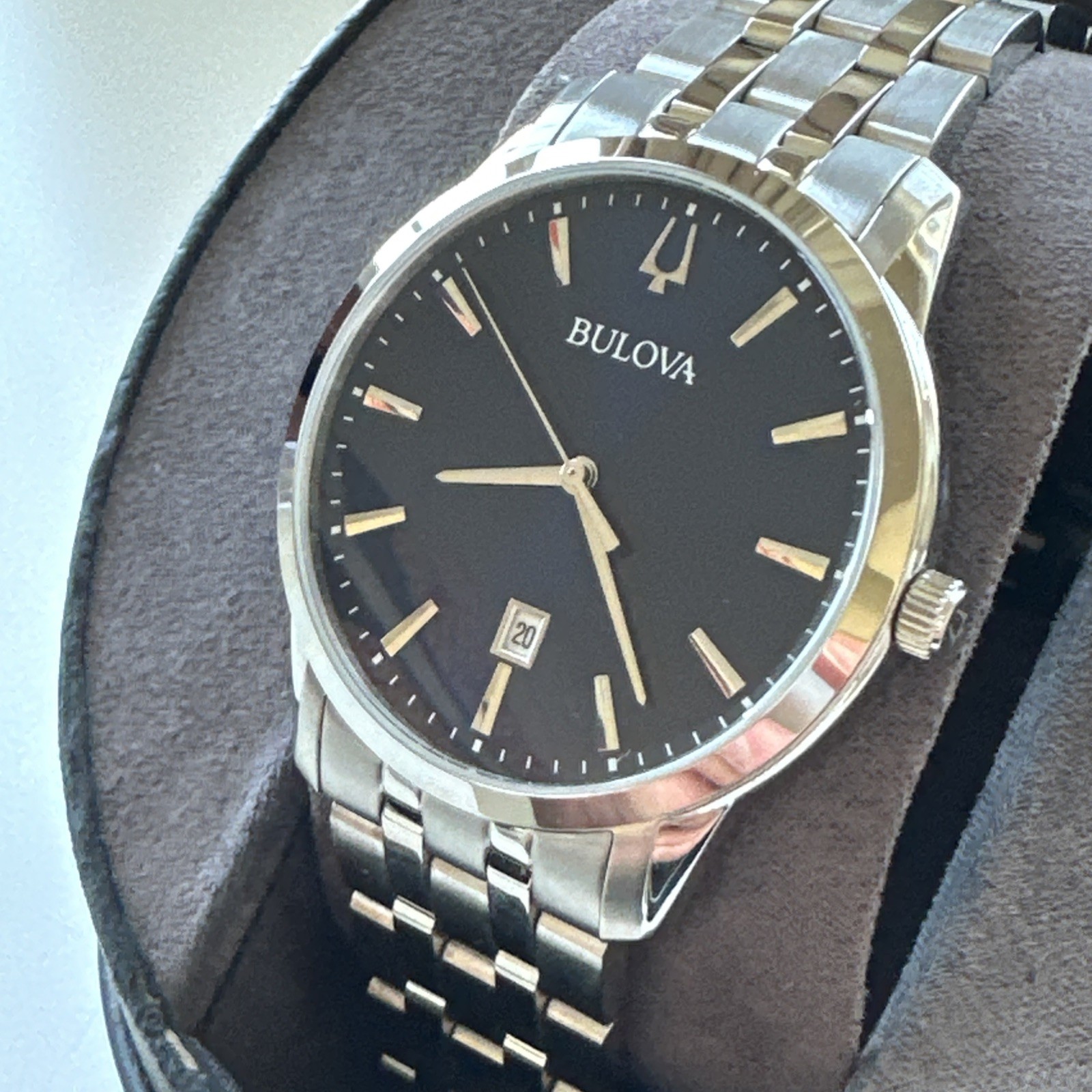 Bulova Sutton Men’s Quartz Silver Date Display Blue Dial Watch 40mm 96B338