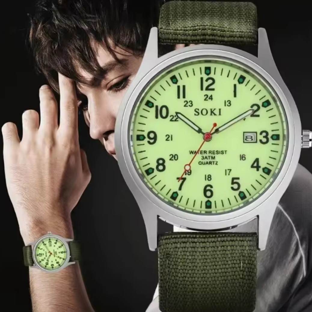 Luminous Military Army 24 Hours Dial Nylon Strap USA Date Quartz Watch
