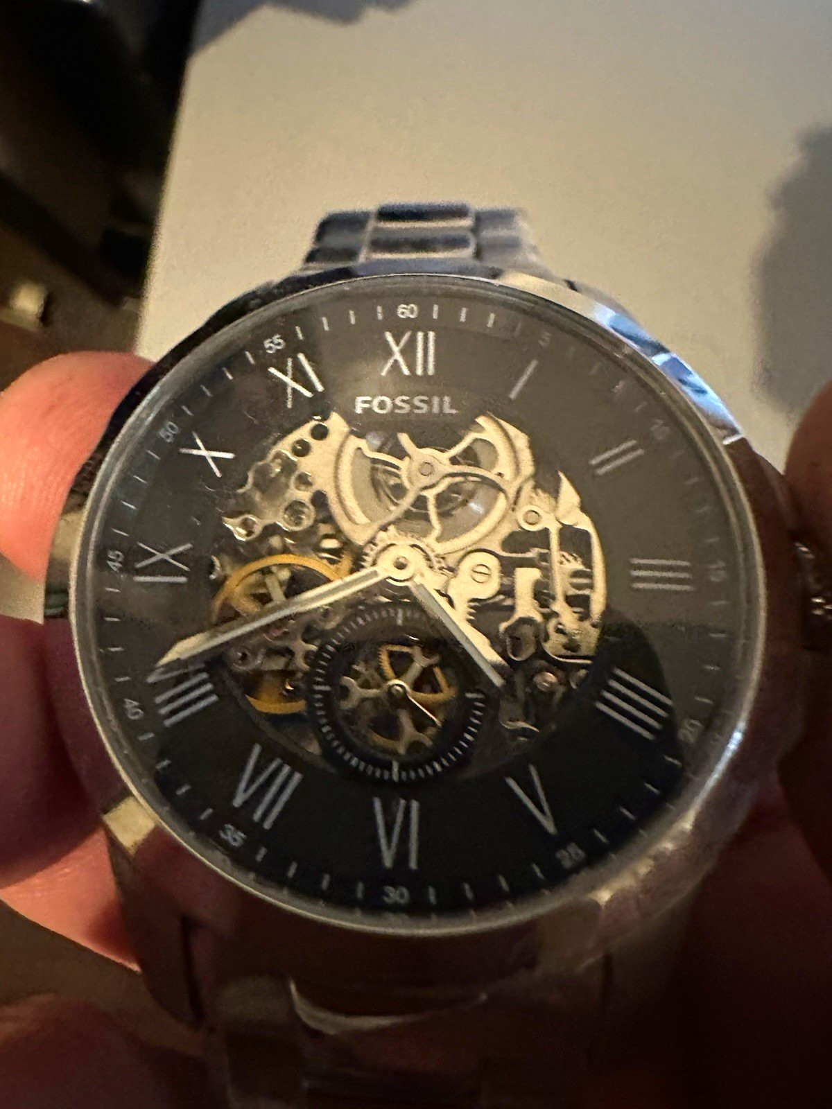 Fossil Men’s Automatic Skeleton Black Dial Silver Stainless Bracelet 44mm 50m
